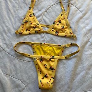 XS floral yellow non padded thong bikini